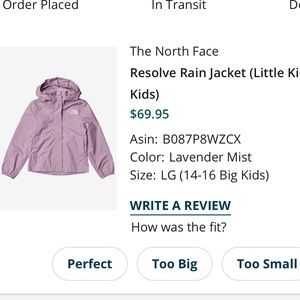 Girls’ North Face rain jacket